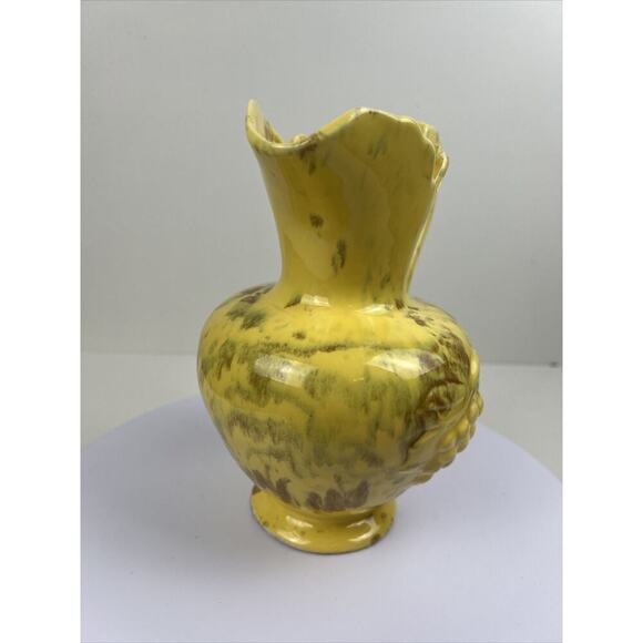 Mid Century Glazed Pottery Pitcher Yellow‎ With Marbling - Picture 6 of 8